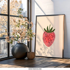 Strawberry Wall Art, Fruit Print, Kitchen Decor, Whimsical Art, Modern Wall Hanging, Cute Strawberry Poster, Kids Room Decor, Berry Artwork - Tawshia