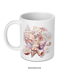 Seashell Mug, Ocean Lover Gift, Beach Decor Coffee Mug, Coastal Home Decor, Seashell Art, Sea Shells Coffee Mug, Beach Lover Mug - Tawshia