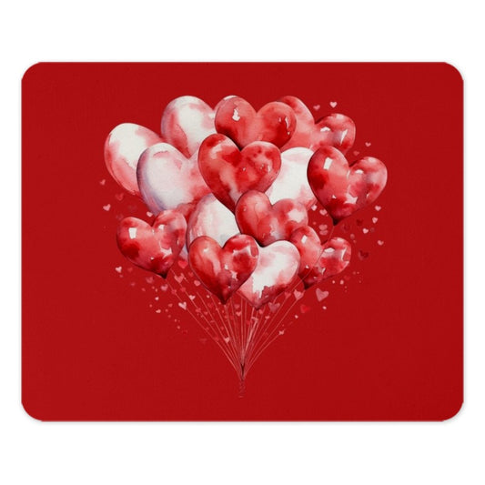 Heart Balloons Mouse Pad, Watercolor Heart, Cute Office Decor, Valentine Gift, Red and White, Love Theme, Desk Accessories - Tawshia