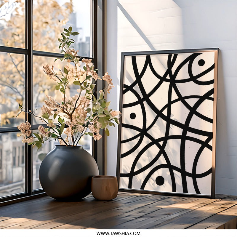 Abstract Wall Art, Modern Geometric Print, Black and White Circles, Minimalist Home Decor, Contemporary Art Print - Tawshia