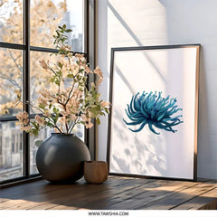Teal Flower Wall Art, Floral Print, Botanical Decor, Modern Wall Decor, Living Room Art, Unique Art Print, Contemporary Home Decor - Tawshia