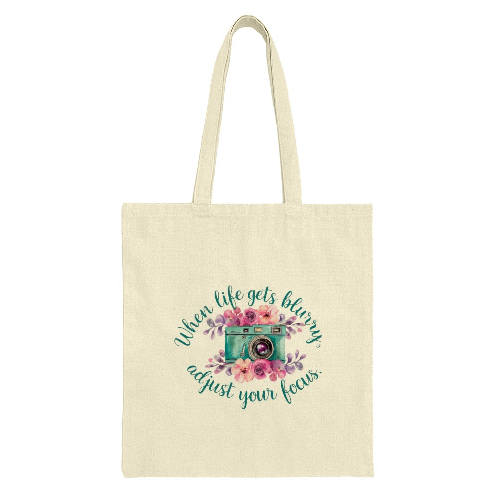 Floral Camera Tote Bag, Inspirational Quote Tote, Adjust Your Focus, Photography Lover Gift, Cute Tote Bag, Everyday Bag, Stylish Tote Bag - Tawshia