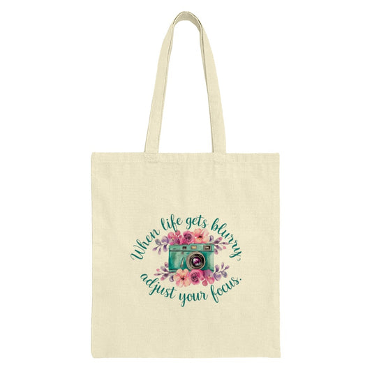 Floral Camera Tote Bag, Inspirational Quote Tote, Adjust Your Focus, Photography Lover Gift, Cute Tote Bag, Everyday Bag, Stylish Tote Bag - Tawshia