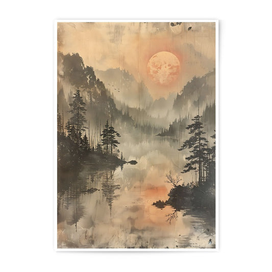 Moonlit Lake Photographic Print, Misty Mountain Art, Nature Reflection, Zen Landscape, Atmospheric Wall Decor, Serene Home Art, Fine Art - Tawshia