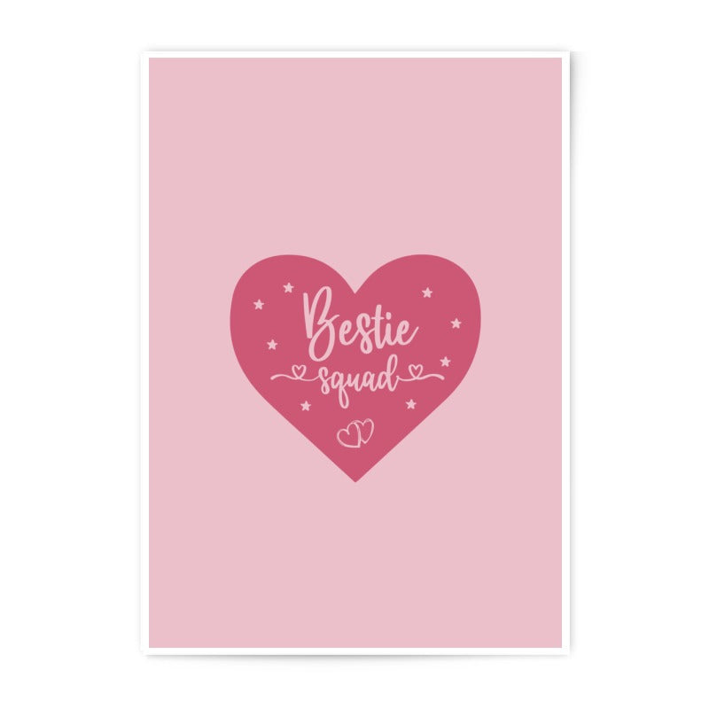 Bestie Squad Print, Pink Heart Art, Friendship Photo, Best Friend Decor, Cute Wall Art, Photographic Prints, Gift for Bestie - Tawshia