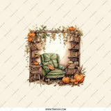 Cozy Autumn Pocket Mirror, Fall Reading Nook Compact Mirror, Pumpkin Decor Vanity Mirror, Autumnal Gifts - Tawshia