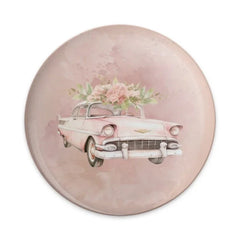 Pink Car with Flowers Pinback Button, Classic Car Pin, Vintage Car Button, Aesthetic Car Design, Car Lover Gift, Trendy Pinback Button - Tawshia