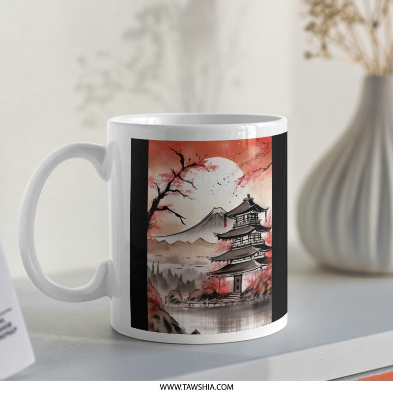 Japanese Temple And Sakura Tree Scene Mug product