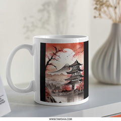 Japanese Temple And Sakura Tree Scene Mug product