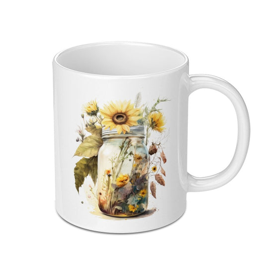 Sunflower Mason Jar Mug, Floral Coffee Mug, Farmhouse Mug, Cottagecore Mug, Gift for Her, Tea Cup, Cute Mug, Garden Mug, Flower Mug - Tawshia