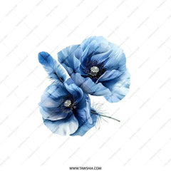 Blue Poppy Flower Pillow, Floral Accent Pillow, Botanical Throw Pillow, Modern Home Decor Pillow, Decorative Pillows for Couch, Soft Square - Tawshia