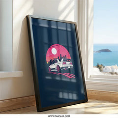Nissan Skyline R33 Wall Art, JDM Car Print, Retro Cityscape Poster, Vaporwave Aesthetic Decor, Automotive Gift, Car Enthusiast Artwork - Tawshia