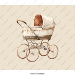 Vintage Baby Stroller BackPack, Elegant Pram Design, Classic Carriage Bag, Nursery Theme Rucksack, Unique Gift, Stylish Daypack - Tawshia