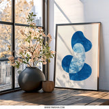 Abstract Blue Shapes Wall Art, Modern Art Print, Indigo Art, Minimalist Decor, Trendy Home Decor - Tawshia