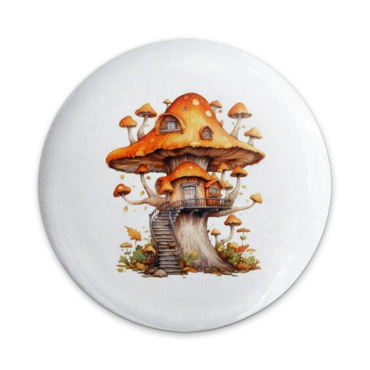 Mushroom House Pinback Button, Fantasy Cottage Core Button, Whimsical Toadstool Pin, Fairy Tale Forest Accessory, Unique Enamel Pin - Tawshia