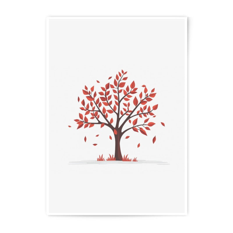 Autumn Tree Photographic Print, Fall Season Art, Minimalist Tree Wall Decor, Red Leaves, Nature Photography, Modern Home Decor, Gift Idea - Tawshia