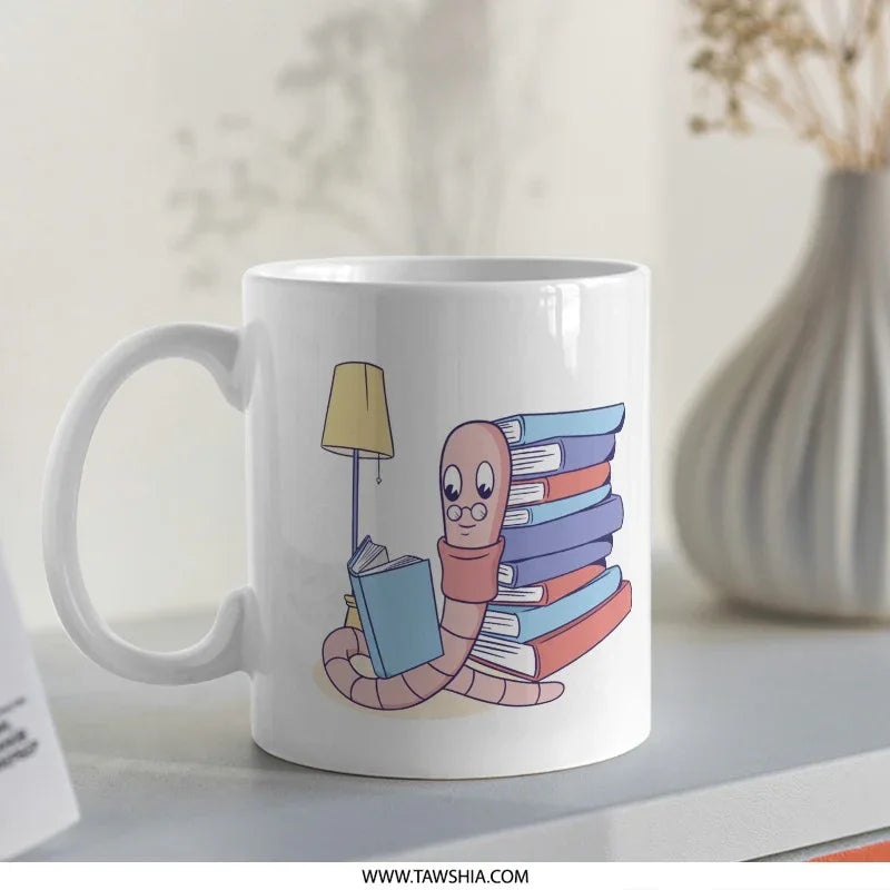 Cute Worm with Books Cartoon Design Mug product
