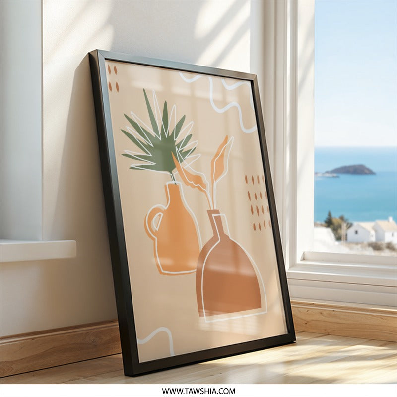 Boho Plant Wall Art, Minimalist Botanical Print, Scandinavian Home Decor, Modern Art Print, Living Room Wall Art - Tawshia