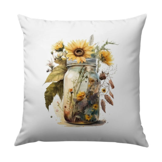 Sunflower in Jar Pillow, Floral Throw Pillow, Cottagecore Pillow, Farmhouse Decor, Rustic Accent Pillow, Botanical Cushion, Home Decor - Tawshia