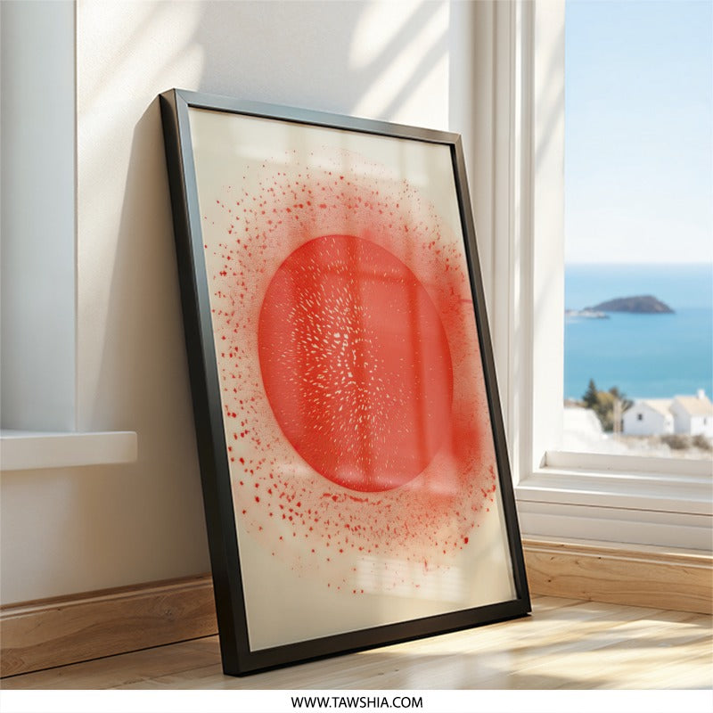 Red Sun Wall Art, Circle Print, Abstract Art Print, Geometric Wall Decor, Modern Art, Home Decor, Unique Wall Art, Abstract Circle - Tawshia