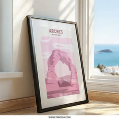 Arches National Park Wall Art, Utah Landscape Print, Minimalist Travel Poster, Pink Desert Decor, Southwestern Art, Adventure Home Decor - Tawshia