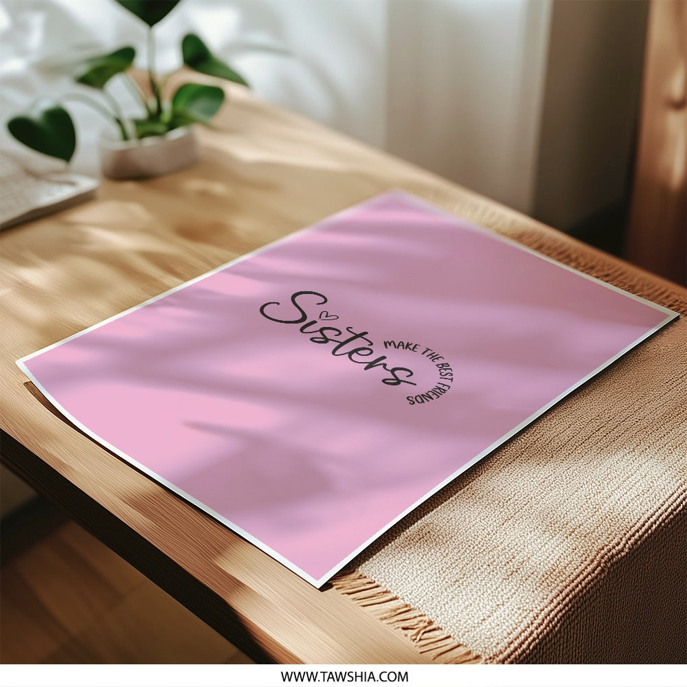 Sisters Photographic Prints, Best Friends Art, Friendship Quote, Pink Wall Decor, Sister Gift Idea, Minimalist Print - Tawshia