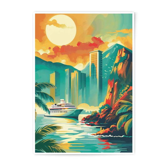 Tropical Cruise Photographic Print, Island Cityscape Art, Summer Vacation Decor, Wall Art Print, Colorful Seascape, Coastal Home Decor - Tawshia