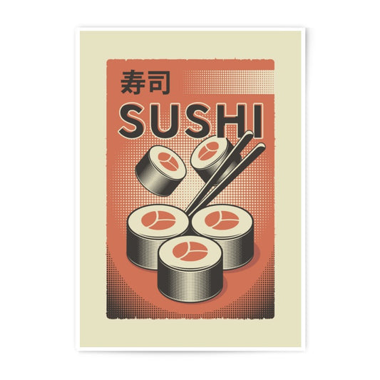 Sushi Photographic Print, Japanese Food Art, Retro Food Poster, Asian Cuisine Wall Art, Kitchen Decor Print - Tawshia