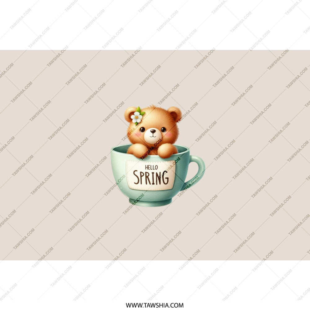 Teddy Bear Tumbler, Hello Spring Tumbler, Cute Bear in Cup Tumbler, Spring Tumbler, Kawaii Tumbler, Gift for Her, Tumbler with Straw - Tawshia