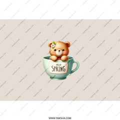 Teddy Bear Tumbler, Hello Spring Tumbler, Cute Bear in Cup Tumbler, Spring Tumbler, Kawaii Tumbler, Gift for Her, Tumbler with Straw - Tawshia