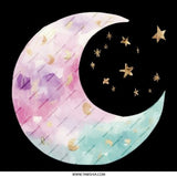 Moon and Stars Pinback Button, Celestial Button, Watercolor Crescent Moon Button, Galaxy Button, Space Button, Kawaii Cute Button - Tawshia