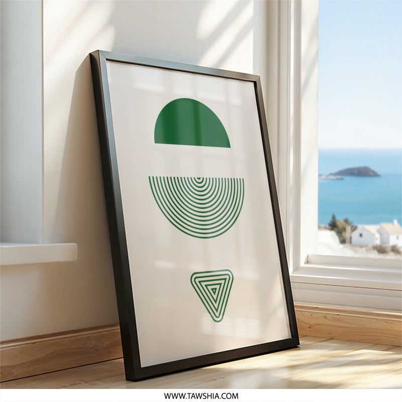 Abstract Geometric Wall Art, Modern Shapes Print, Minimalist Wall Decor, Green Beige Art Print, Contemporary Art, Home Decor - Tawshia