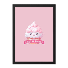 Cute Cupcake Wall Art, Kawaii Dessert Print, Life is Sweet Decor, Pink Foodie Art, Nursery Wall Decor, Kids Room Art, Sweet Treat Art - Tawshia