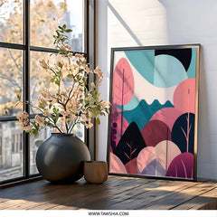 Abstract Landscape Wall Art, Modern Geometric Print, Pink Blue Artwork, Contemporary Home Decor, Nature Inspired Wall Hanging - Tawshia