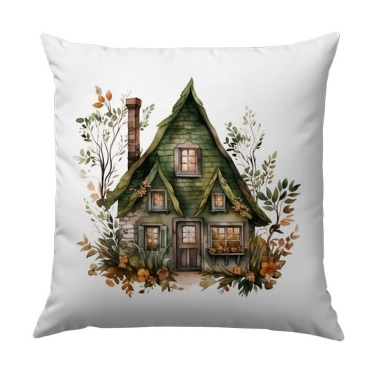 Cottagecore Pillow, Green Roof House Decor, Whimsical Home Throw Pillow, Fairy Tale Pillow Cover, Cute Cottage Pillow, Unique Room Accent - Tawshia