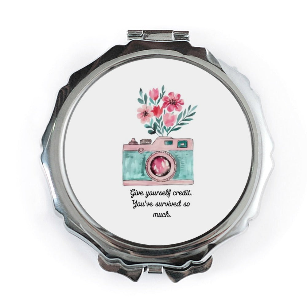 Camera Pocket Mirror, Floral Pocket Mirror, Inspirational Quote, Gift For Her, Encouragement Gift, You've Survived So Much - Tawshia