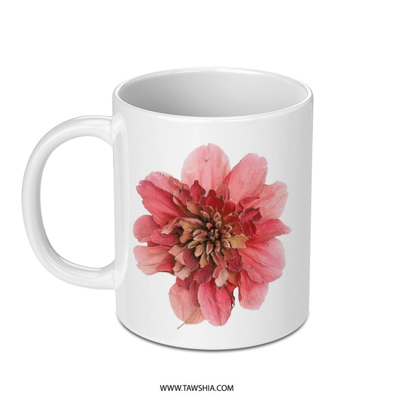 Red Dahlia Flower Mug, Floral Art Coffee Mug, Botanical Print Gift, Unique Design Mug, Elegant Drinkware, Flower Lover Present - Tawshia