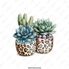 Succulent Pillow, Leopard Print Pots, Botanical Throw Pillow, Modern Home Decor, Cactus Decor, Housewarming Gift, Boho Decor, Plant Lover - Tawshia