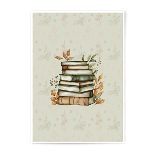 Books Photographic Prints, Stacked Books Art, Library Decor, Autumn Leaves Photo, Bookworm Gift, Vintage Books Print, Home Decor Art - Tawshia