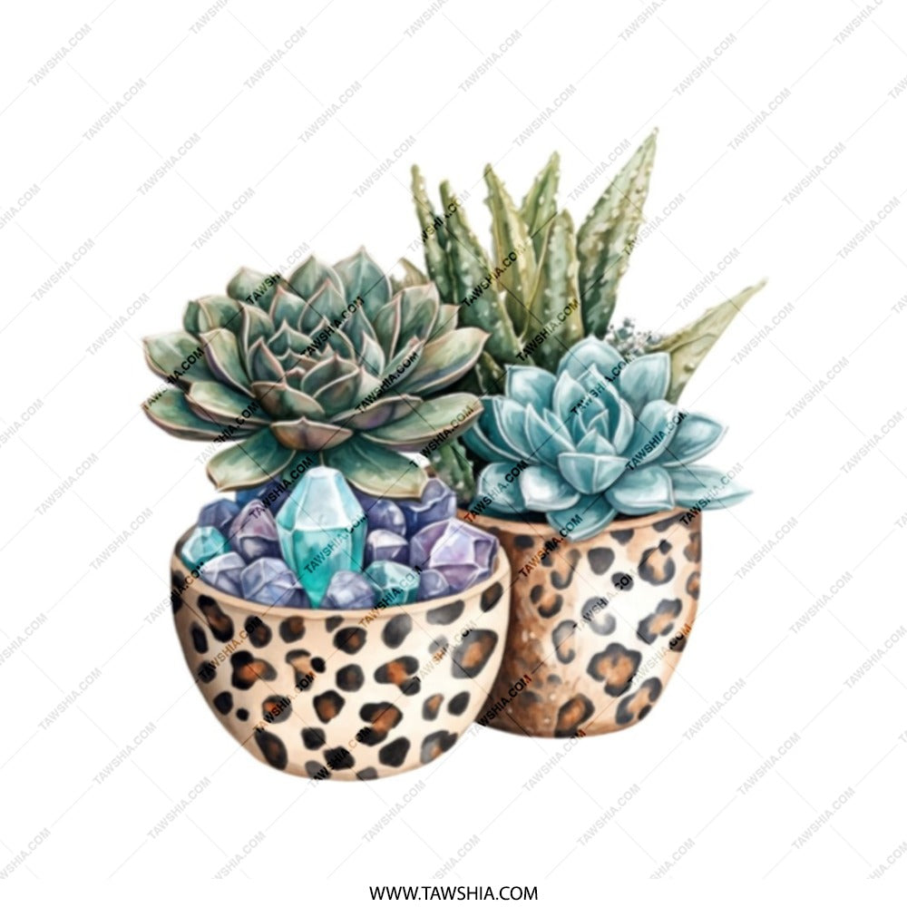 Succulent Tote Bag, Leopard Planter Bag, Crystal Accent Tote, Plant Lover Gift, Unique Design Tote, Stylish Everyday Bag - Tawshia