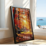 Autumn Forest Wall Art, Fall Landscape Print, Cozy Cabin Painting, Sunlight Through Trees, Thanksgiving Decor, Nature Photography - Tawshia