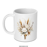 Floral Mug, Boho Chic Bouquet, Elegant Rose Design, Coffee Mug, Tea Cup, Gift for Her, Home Decor, Decorative Mug - Tawshia