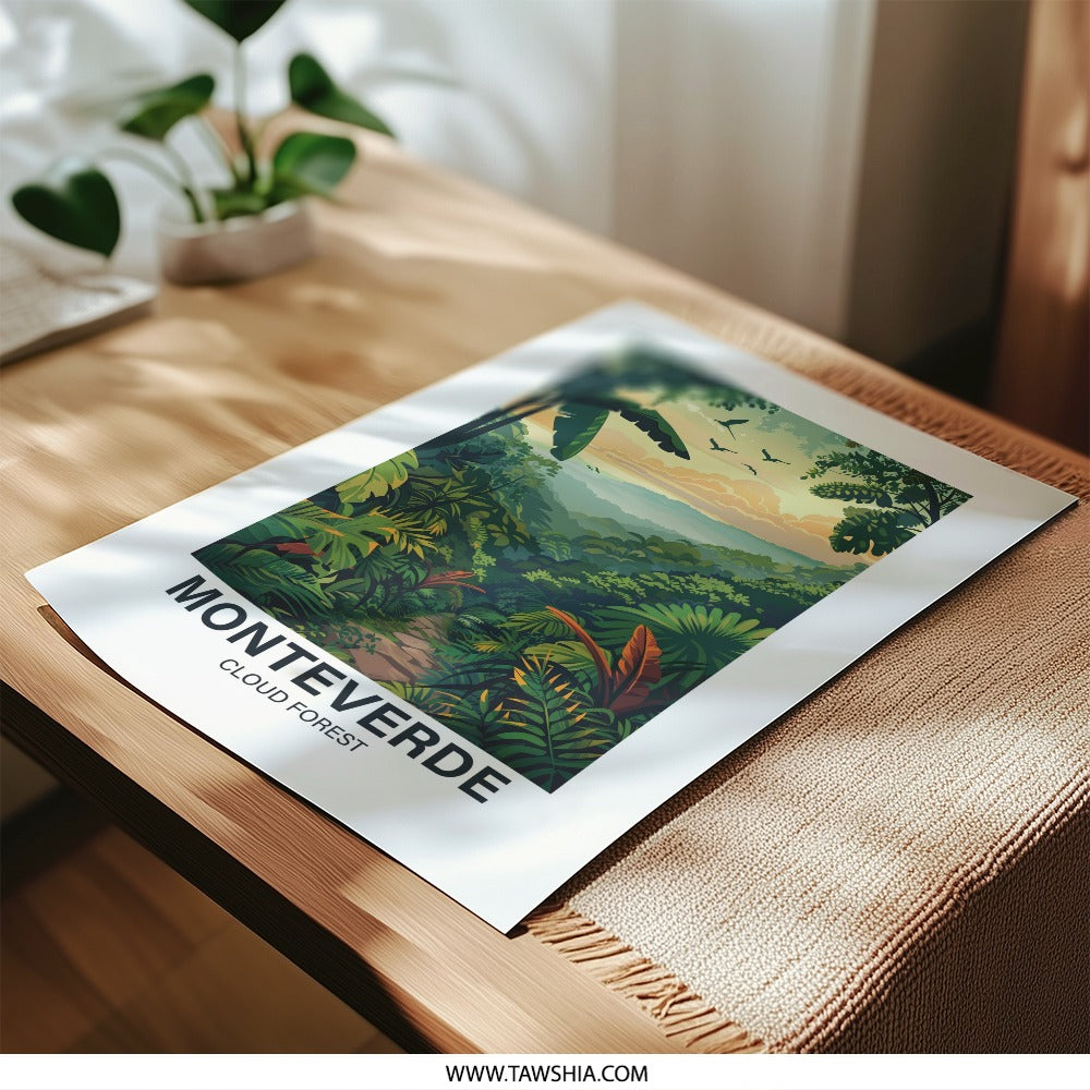 Monteverde Photographic Print, Cloud Forest Art, Tropical Landscape Photo, Costa Rica Travel Poster, Jungle Nature Photography, Bird Art - Tawshia