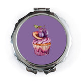 Purple Cupcake Pocket Mirror, Fruit Topped Pastry, Plum and Peach Design, Cute Dessert Illustration, Compact Mirror, Gift for Bakers - Tawshia