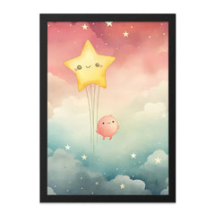Dreamy Star Wall Art, Cute Character Print, Nursery Decor, Whimsical Kids Room Art, Star Balloon Artwork, Baby Shower Gift - Tawshia