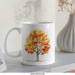 Autumn Tree Watercolor Mug, Fall Leaves Coffee Cup, Seasonal Drinkware, Artistic Mug, Gift Idea, Unique Design, Fall Decor SKU: MG10004203 - Tawshia