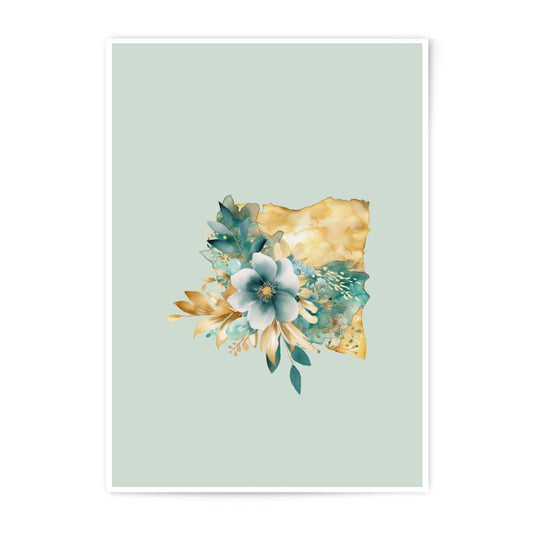 Floral Photographic Prints, Watercolor Flower Art, Botanical Wall Decor, Teal and Gold Home Decor, Nature Art Prints, Flower Illustration - Tawshia