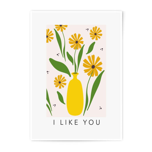 I Like You Photographic Print, Floral Art Print, Yellow Flowers in Vase, Botanical Wall Art, Minimalist Home Decor, Flower Photography - Tawshia