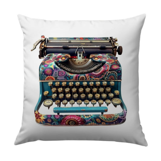 Vintage Typewriter Pillow, Floral Print Cushion, Retro Office Decor, Writer Gift, Home Decor Pillow - Tawshia