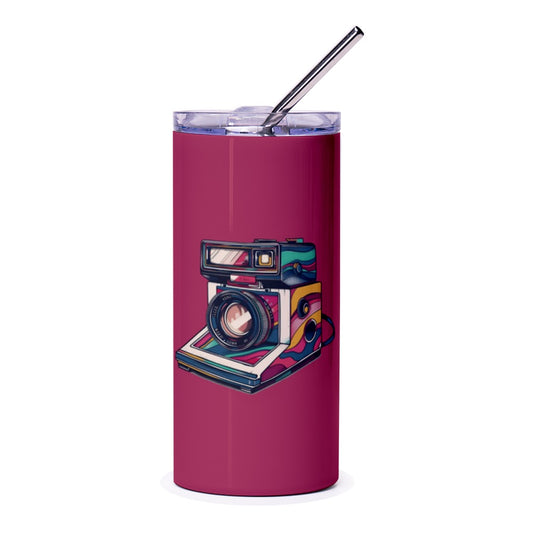 Retro Camera Tumbler, Colorful Photography Gift, Vintage Style Drinkware, Photo Lover Tumbler, Unique Design Tumbler, Stylish Travel Mug - Tawshia